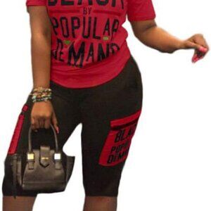 Summer Letter Printed 2-Piece Outfit Set for Women - Comfortable Sportswear